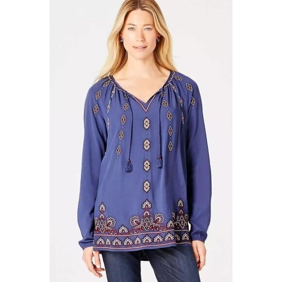 J Jill Embroidered Tunic XL Oversized Balloon Sleeves Lagenlook 100% Viscose - Picture 4 of 11